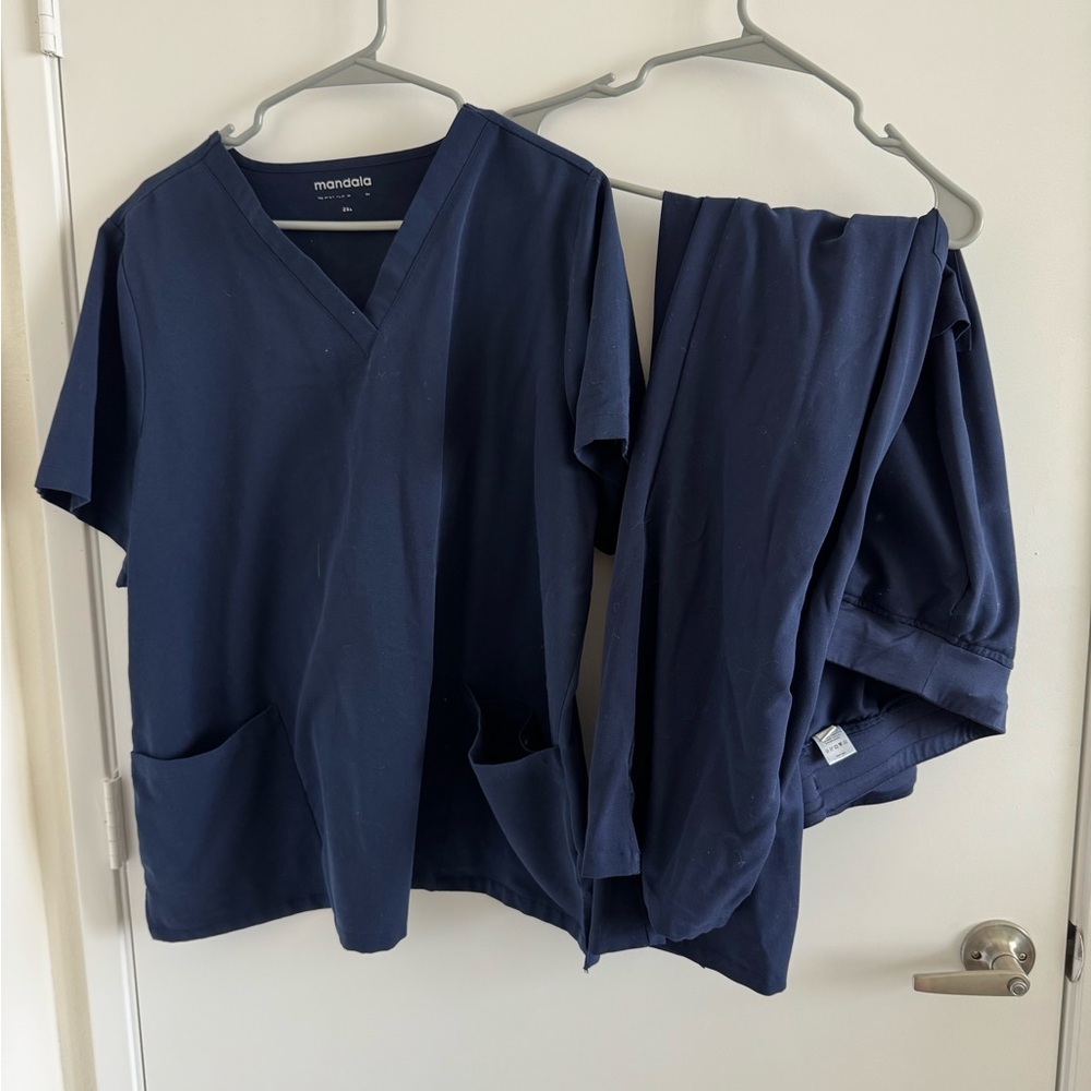 Mandala Navy Wide-Leg Scrub Set